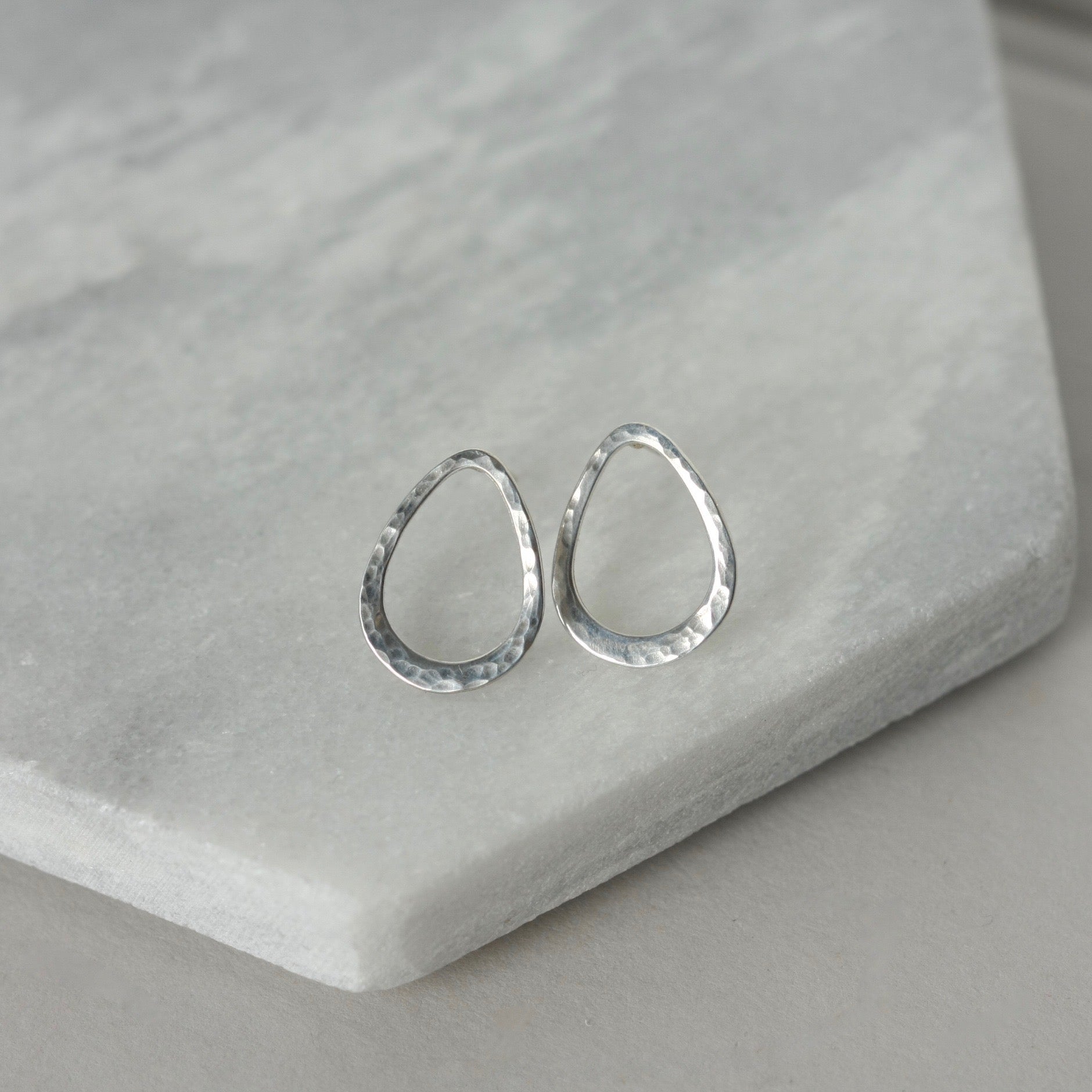 Sterling Silver Hammered Teardrop Stud Earrings