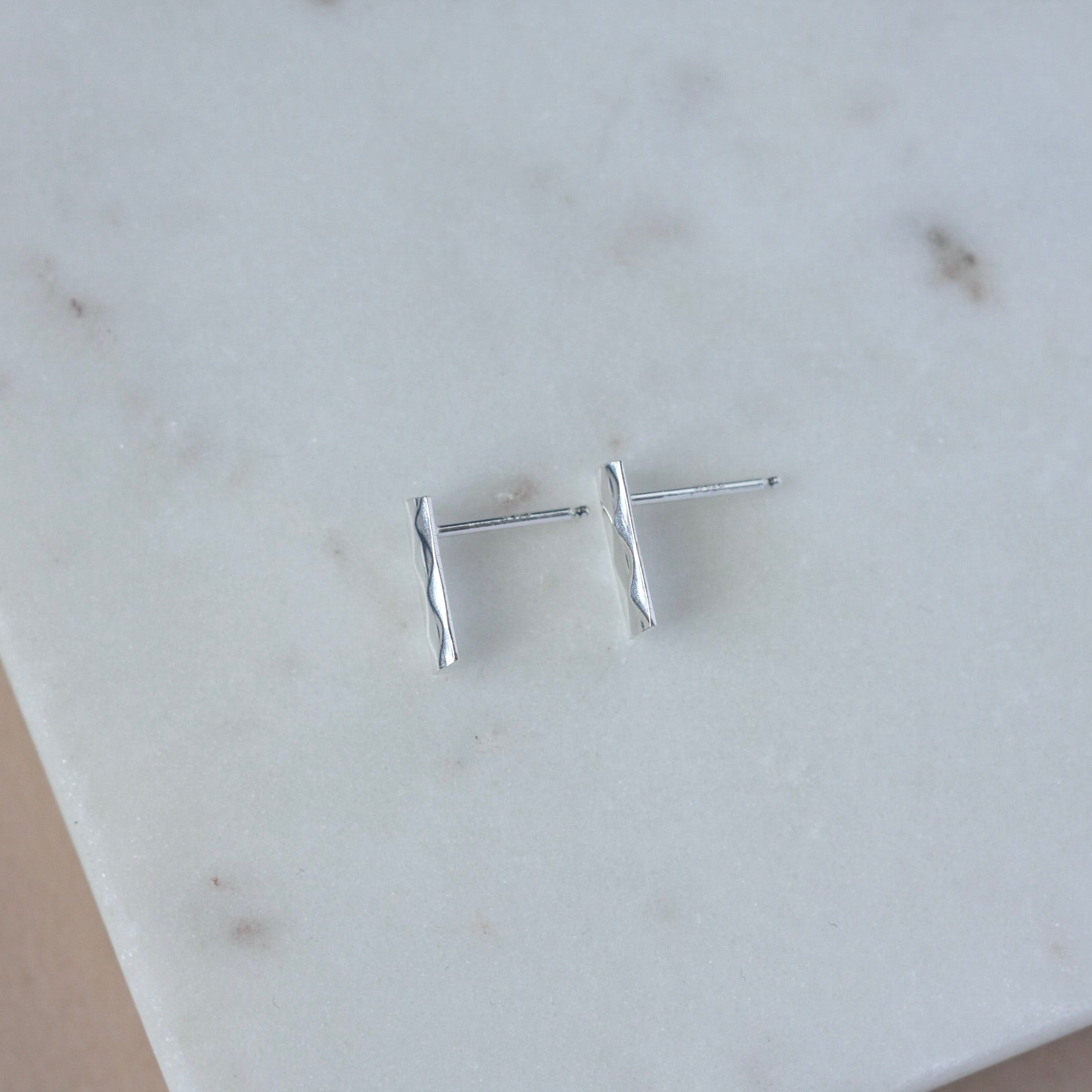 Minimalist Faceted Sterling Silver Bar Stud Earring