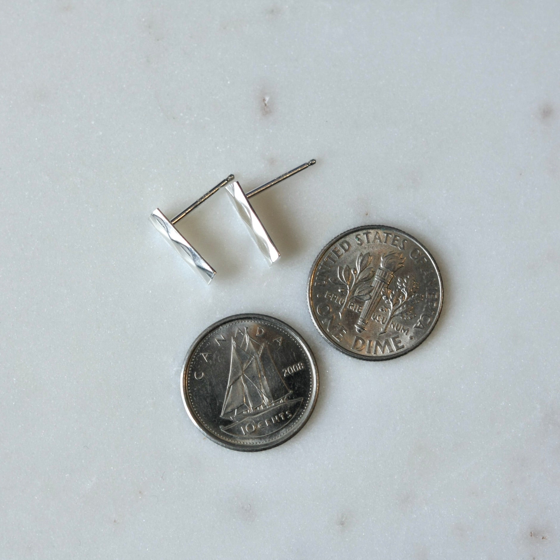 Minimalist Faceted Sterling Silver Bar Stud Earring