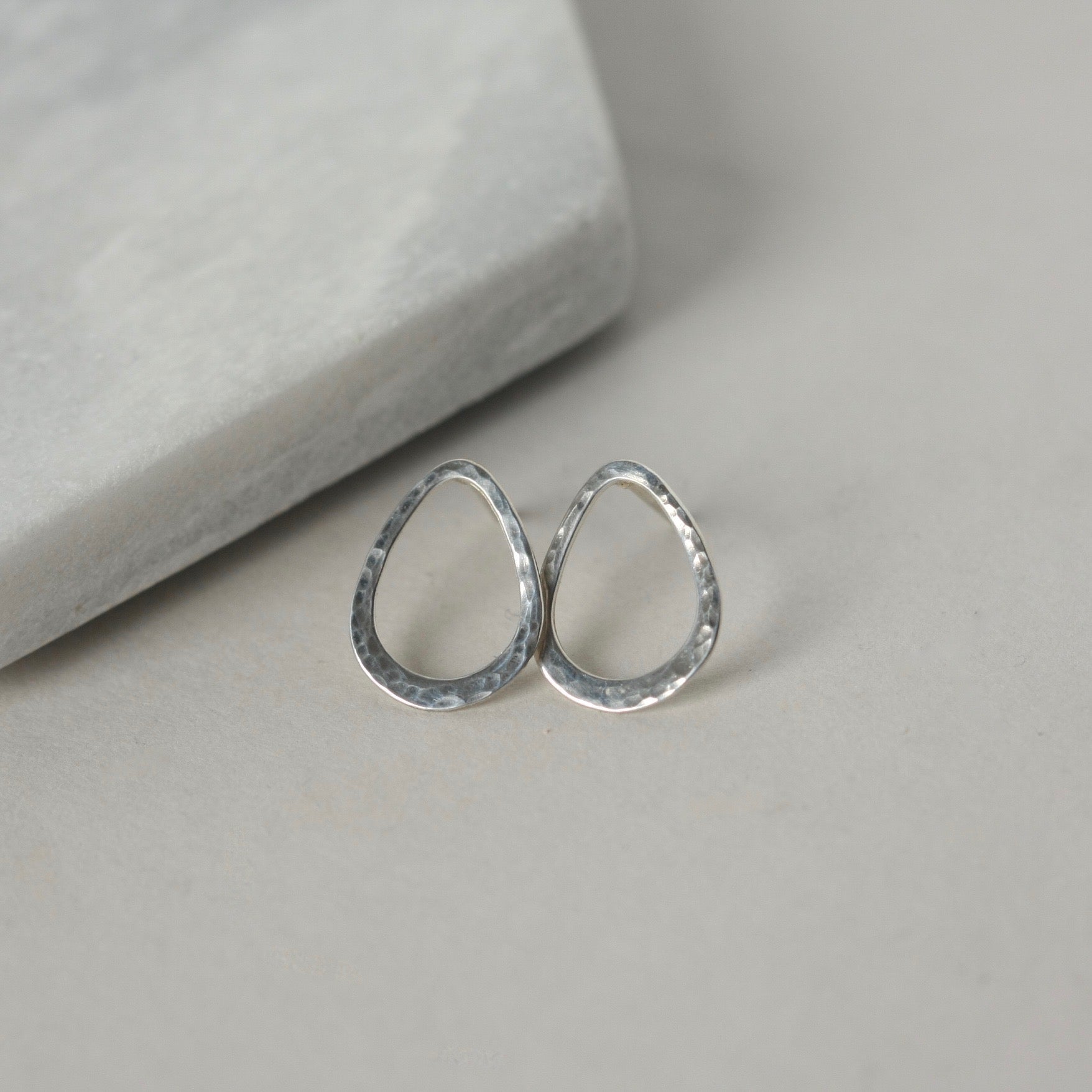 Sterling Silver Hammered Teardrop Stud Earrings