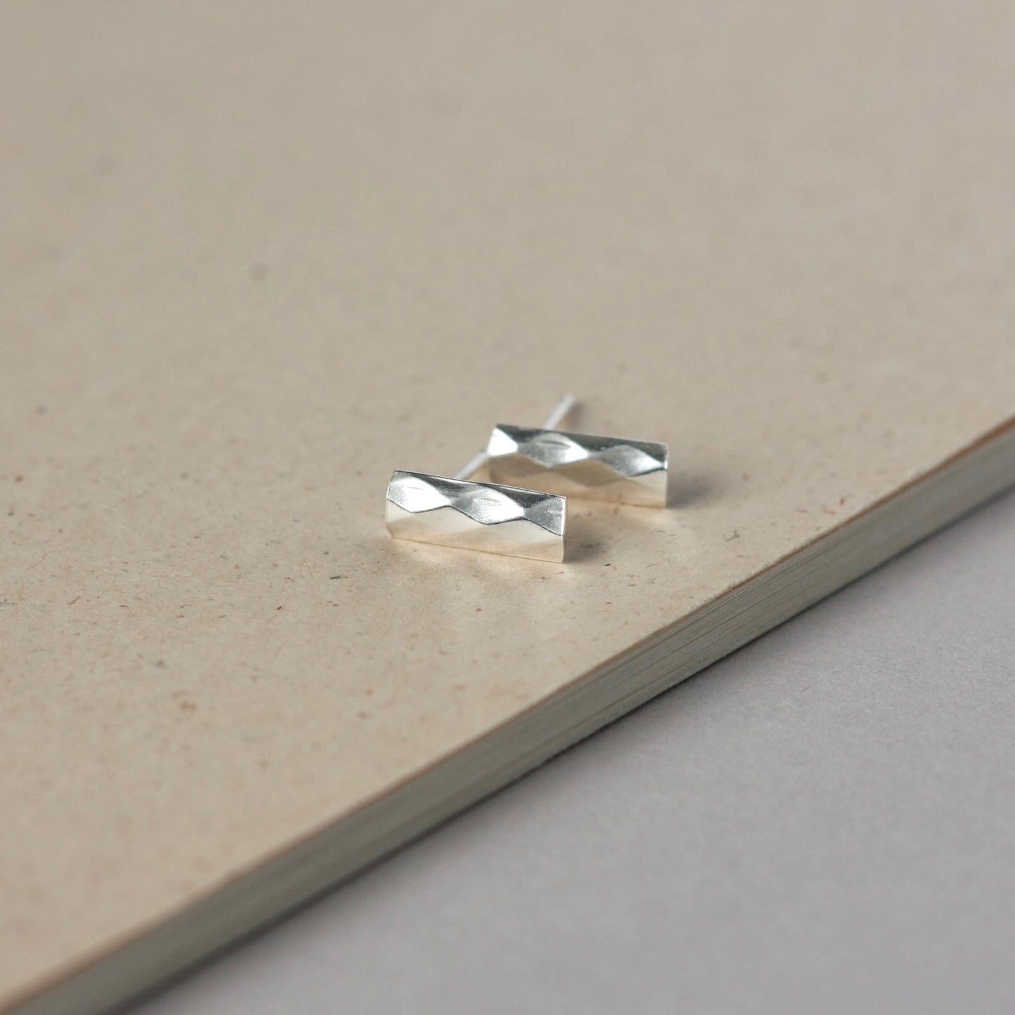 Minimalist Faceted Sterling Silver Bar Stud Earring