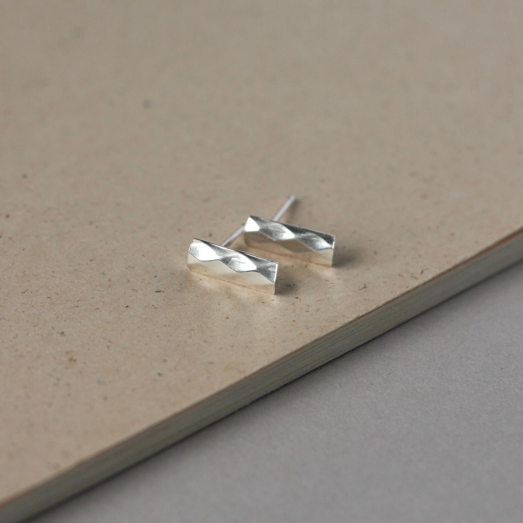 Minimalist Faceted Sterling Silver Bar Stud Earring