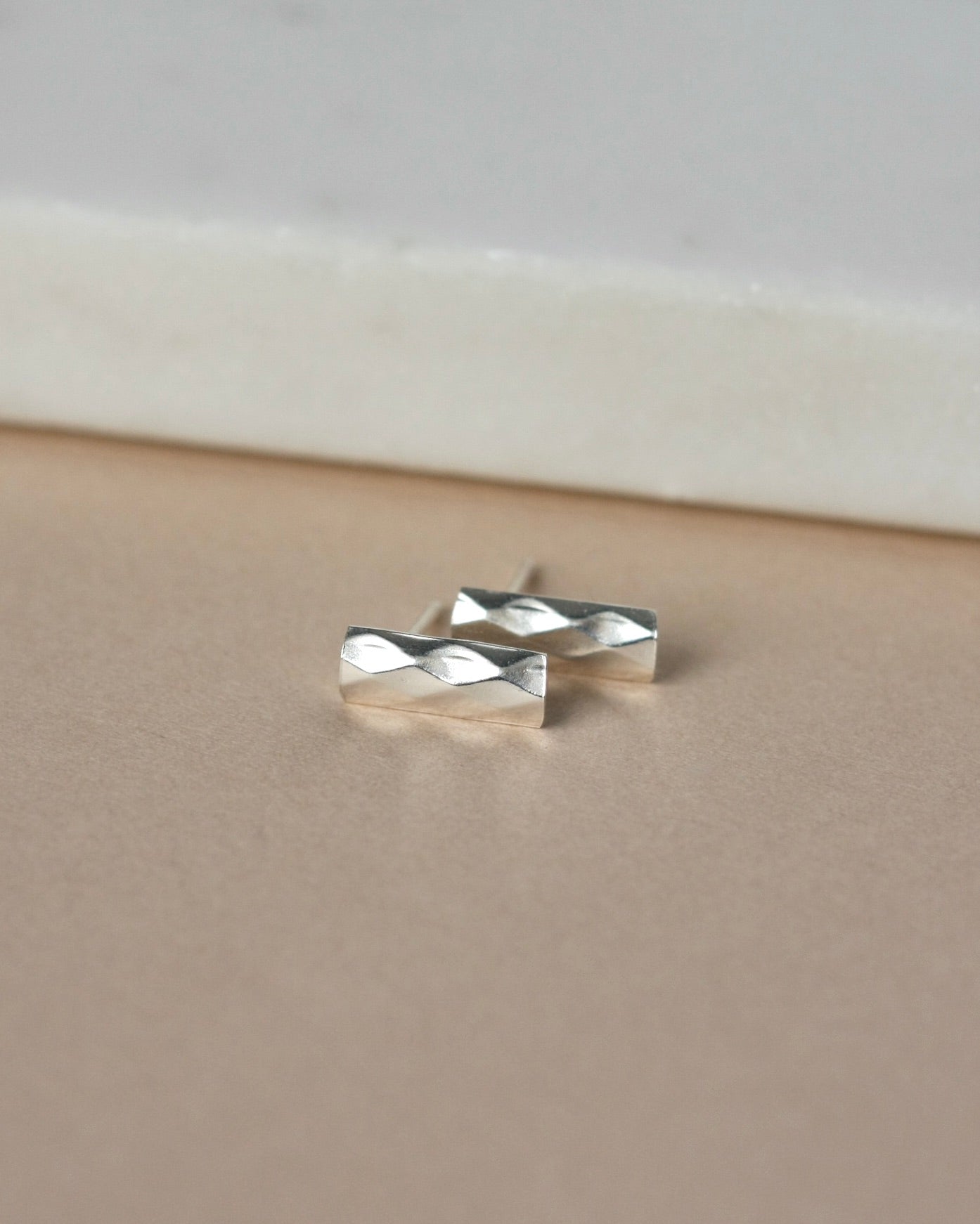 Minimalist Faceted Sterling Silver Bar Stud Earring