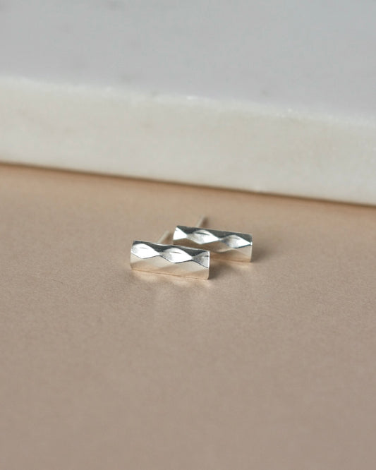 Minimalist Faceted Sterling Silver Bar Stud Earring