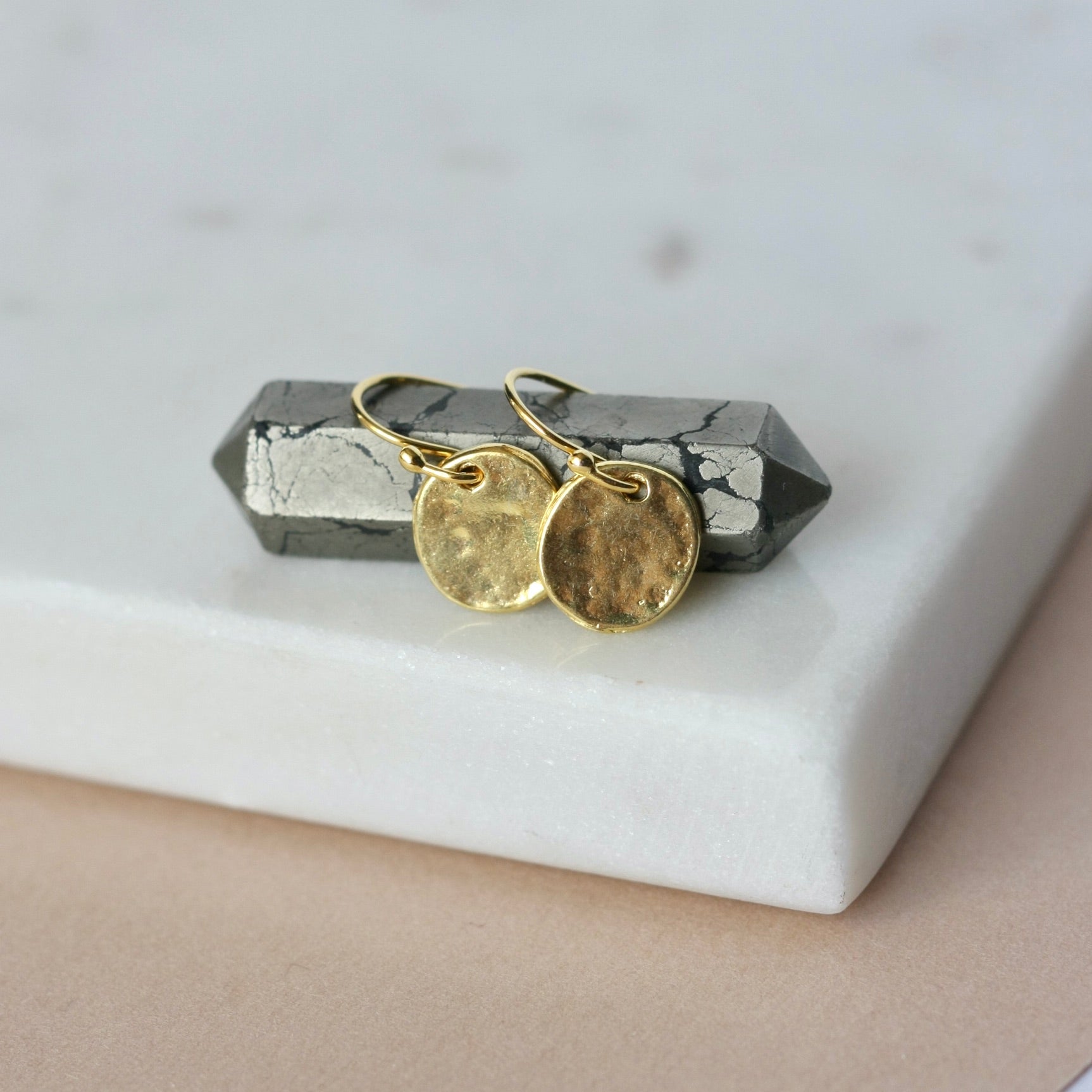 Minimalist Shiny Gold Disc Dangle Earrings