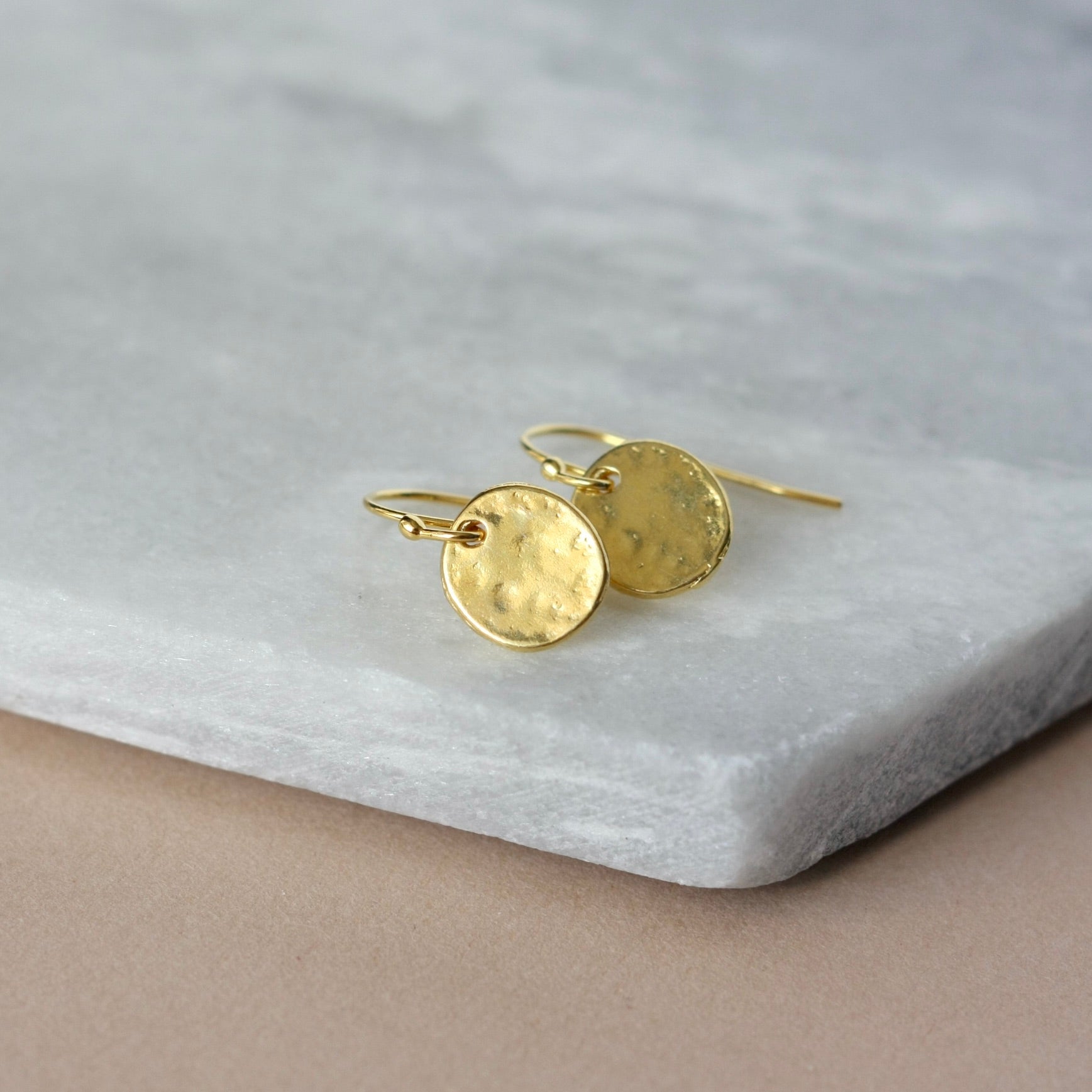 Minimalist Shiny Gold Disc Dangle Earrings