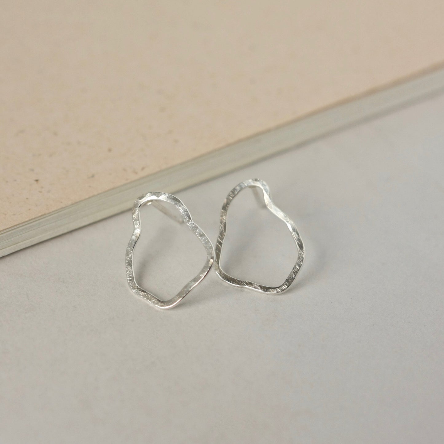 Hammered Freeform Sterling Silver Stud Earrings
