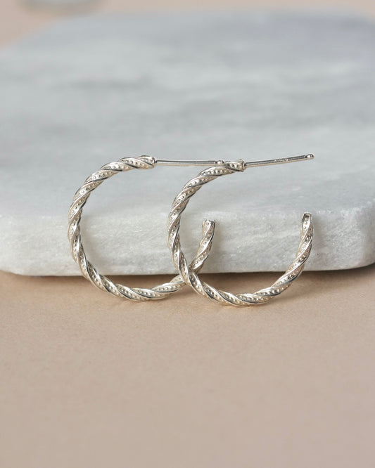 Modern Sterling Silver Twisted Hoop Earrings