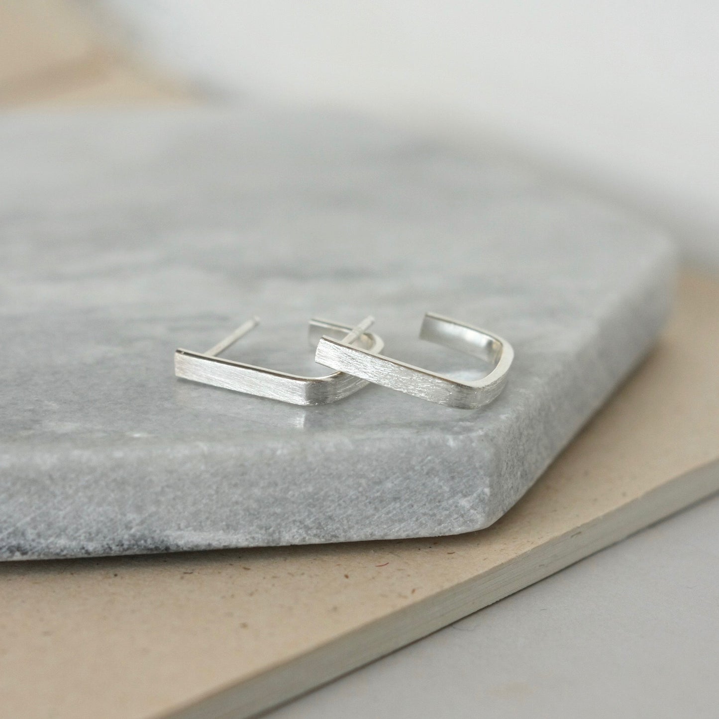 Small Brushed Sterling Silver Square Hoop Earrings