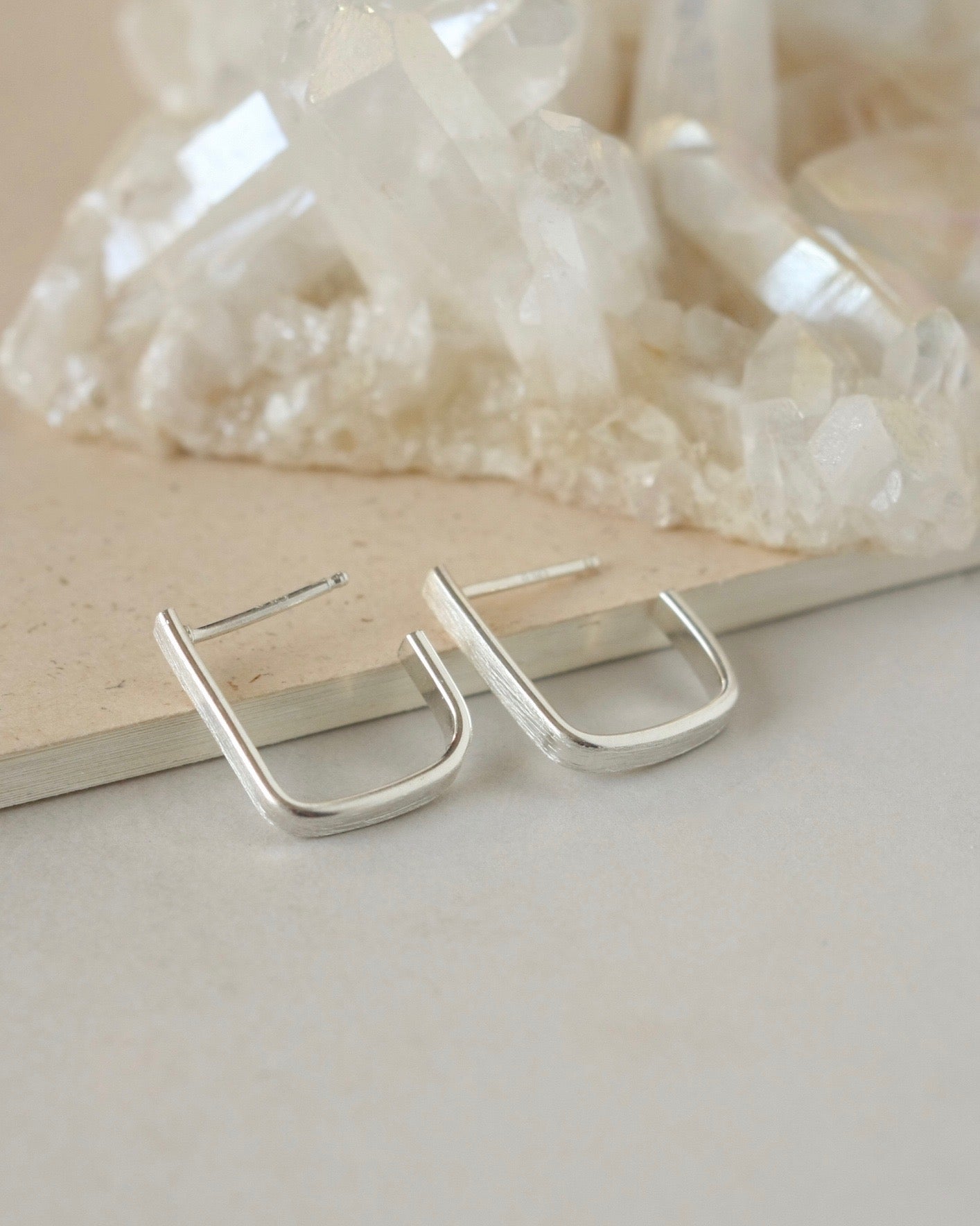 Small Brushed Sterling Silver Square Hoop Earrings