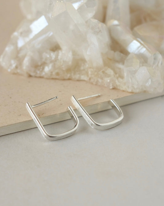 Small Brushed Sterling Silver Square Hoop Earrings