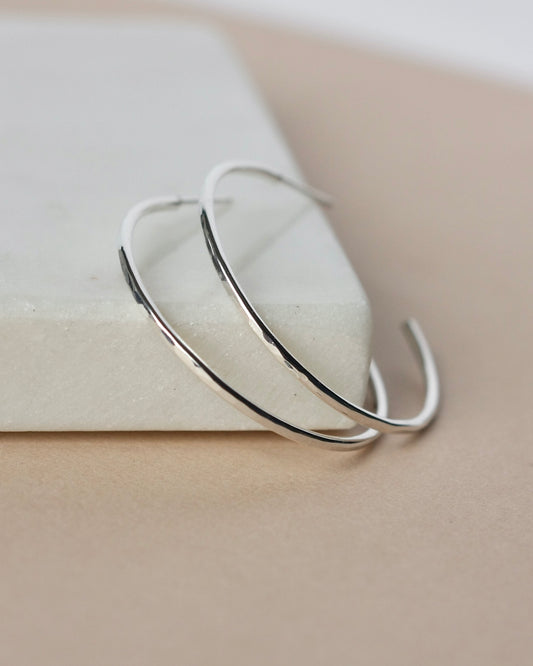 Large Thin Hammered Sterling Silver Hoop Earrings