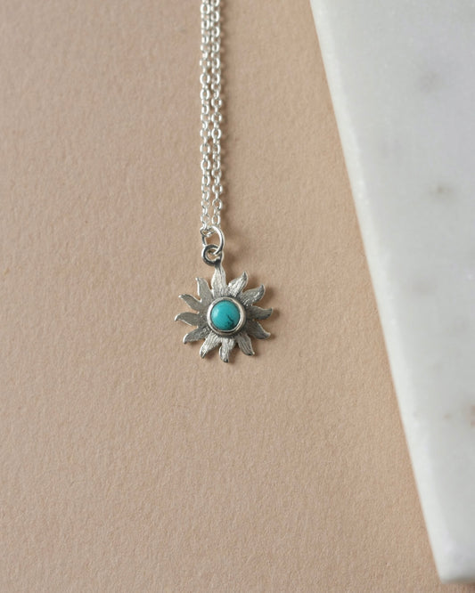 Dainty Sterling Silver Turquoise Sunburst Necklace